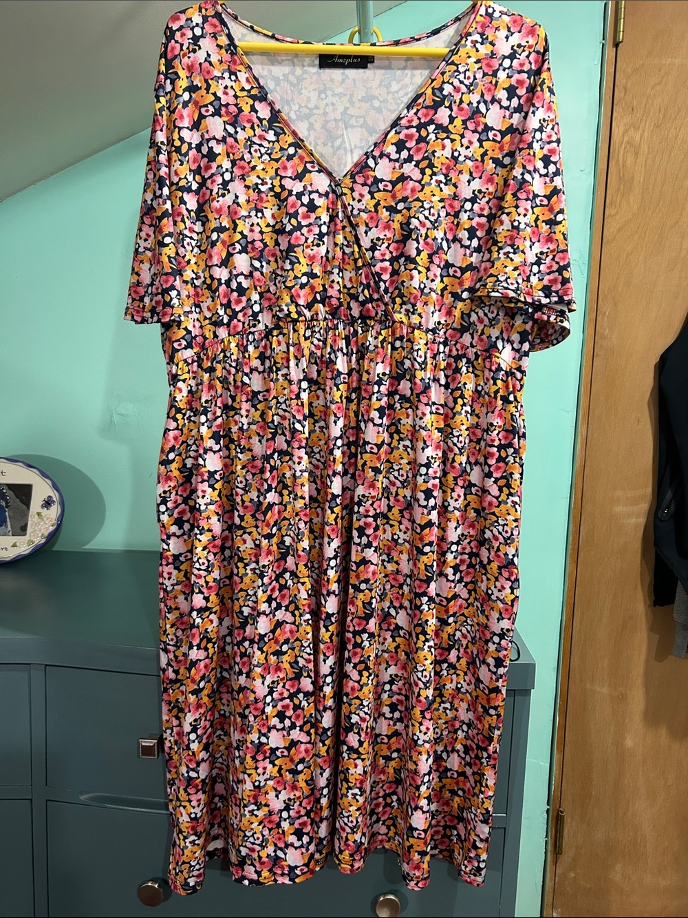 Floral Midi Dress in Pink, Yellow & Black